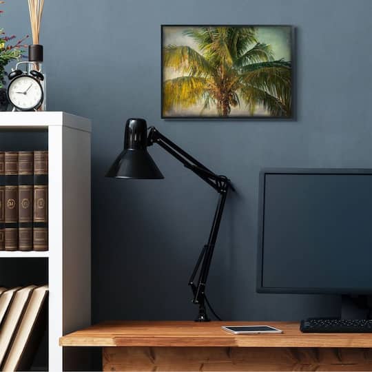 Stupell Industries Distressed Tropical Summer Palm Tree Photograph Black Framed Wall Art